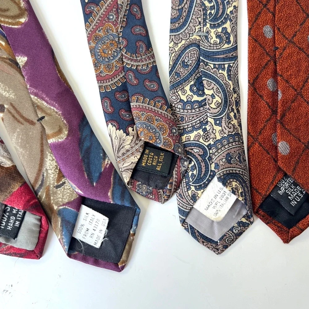 Assorted Mens Vintage Tie Lot 5pc 100% Silk Floral Paisley Geometric Patterns‎